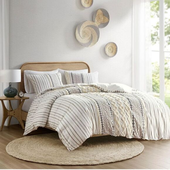 New! INK+IVY Imani 100% Cotton Duvet Mid Century Modern Design 3 Piece - Picture 1 of 16